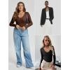 imageATHMILE Deep V Neck Long Sleeve Bodysuits for Women Sexy Going Out Tops Body SuitsRed