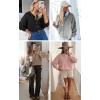 imageATHMILE Fall Long Sleeve Cardigans for Women Sweater Fashion Open Front Winter Button Down Crewneck Loose Knit Jacket 2025Apricot