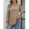 imageATHMILE Fall Long Sleeve Shirts for Women Business Casual Crewneck Tops Dressy Blouses with Smocked Cuffs Teacher OutfitsKhaki