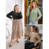 imageATHMILE Fall Long Sleeve Shirts for Women Business Casual Crewneck Tops Dressy Blouses with Smocked Cuffs Teacher OutfitsKhaki Stripe