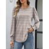 imageATHMILE Fall Long Sleeve Shirts for Women Business Casual Crewneck Tops Dressy Blouses with Smocked Cuffs Teacher OutfitsKhaki Stripe