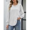 imageATHMILE Fall Long Sleeve Shirts for Women Business Casual Crewneck Tops Dressy Blouses with Smocked Cuffs Teacher OutfitsWhite