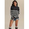 imageATHMILE Fall Turtleneck Striped Sweaters for Women 2025 Winter Long Sleeve Knit Sweater Pullover Tops Deco with Metal ButtonsBlack