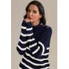imageATHMILE Fall Turtleneck Striped Sweaters for Women 2025 Winter Long Sleeve Knit Sweater Pullover Tops Deco with Metal ButtonsNavy