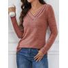 imageATHMILE Long Sleeve Shirts for Women Early Fall Fashion Tops 2025 Casual V Neck Button Blouses Tunic Tops for LeggingsCaramel