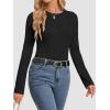 imageATHMILE Long Sleeve Shirts for Women Work Business Casual Dressy Tops Trendy Textured Fitted Spring Fashion Clothes BlouseBlack