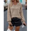 imageATHMILE Sweaters for Women Fall Outfits Oversized Long Sleeve V Neck Crochet Sweaters Lightweight Knit Pullover JumperBrown