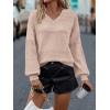 imageATHMILE Sweaters for Women Fall Outfits Oversized Long Sleeve V Neck Crochet Sweaters Lightweight Knit Pullover JumperDusty Pink