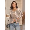 imageATHMILE Women Striped Cardigan Sweaters Button Down Cropped Fall Fashion Outfits Winter Clothes Knit Lady Jackets Coat 2025Apricot White Stripe