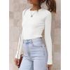 imageATHMILE Womens Ribbed Knit T Shirt Casual Crewneck Tops Short SleeveLong Sleeve Sweaters Slim Fit Basic TeesWhite