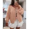 imageATHMILE Womens Tie Front Bow Cardigan Sweaters Chunky Knit Long Puff Sleeve Trendy Fall Winter Jacket Coats 2025Pink