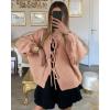 imageATHMILE Womens Tie Front Bow Cardigan Sweaters Chunky Knit Long Puff Sleeve Trendy Fall Winter Jacket Coats 2025Pink