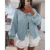 imageATHMILE Womens Tie Front Bow Cardigan Sweaters Chunky Knit Long Puff Sleeve Trendy Fall Winter Jacket Coats 2025Sky Blue