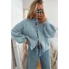imageATHMILE Womens Tie Front Bow Cardigan Sweaters Chunky Knit Long Puff Sleeve Trendy Fall Winter Jacket Coats 2025Sky Blue