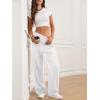 imageATHMILE Womens Wide Leg Sweatpants High Waisted Baggy Interior Drawstring Joggers Straight Leg Sweat Pants with PocketsWhite