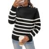 imageATHMILE Fall Turtleneck Striped Sweaters for Women 2025 Winter Long Sleeve Knit Sweater Pullover Tops Deco with Metal ButtonsBlack