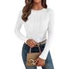 imageATHMILE Long Sleeve Shirts for Women Work Business Casual Dressy Tops Trendy Textured Fitted Spring Fashion Clothes BlouseWhite