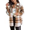 imageATHMILE Womens Casual Plaid Shacket Button Down Long Sleeve Shirt Fall Clothes for Women Tops SweaterApricot