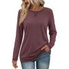 imageATHMILE Womens Long Sleeve Shirts Casual Loose Fit Tops Fall Fashion Outfits Dressy Basic Trendy Blouses ClothesWine Red