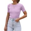imageATHMILE Womens Ribbed Knit T Shirt Casual Crewneck Tops Short SleeveLong Sleeve Sweaters Slim Fit Basic TeesPurpleshort Sleeve