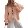 imageATHMILE Womens Tie Front Bow Cardigan Sweaters Chunky Knit Long Puff Sleeve Trendy Fall Winter Jacket Coats 2025Pink