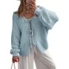 imageATHMILE Womens Tie Front Bow Cardigan Sweaters Chunky Knit Long Puff Sleeve Trendy Fall Winter Jacket Coats 2025Sky Blue