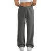 imageATHMILE Womens Wide Leg Sweatpants Air Fabric Straight Lowrise Drawstring Elastic Low Waist Fall Clothing Pockets 2025Dark Grey