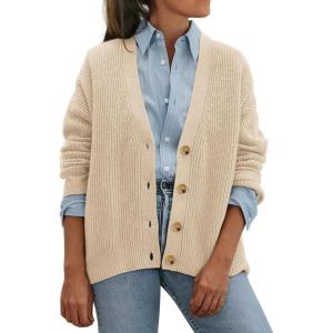 imageATHMILE Oversized Cardigan Sweaters for Women Lightweight Button VNeck Casual Open Front Knit Fall Outfits 2025Apricot