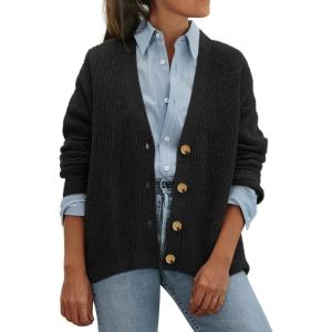 imageATHMILE Oversized Cardigan Sweaters for Women Lightweight Button VNeck Casual Open Front Knit Fall Outfits 2025Black