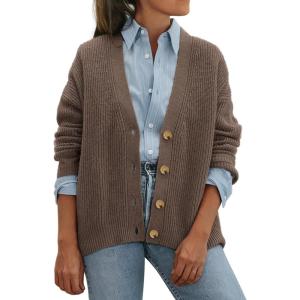 imageATHMILE Oversized Cardigan Sweaters for Women Lightweight Button VNeck Casual Open Front Knit Fall Outfits 2025Nutmeg