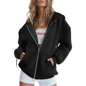 imageATHMILE Oversized Hoodies for Women Fall Sweatshirts Zip Up Hoodie Casual Jackets Y2k Fashion Outfits Winter Clothes 2025Black
