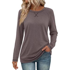 imageATHMILE Womens Long Sleeve Shirts Casual Loose Fit Tops Fall Fashion Outfits Dressy Basic Trendy Blouses ClothesGrey Purple