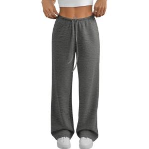 imageATHMILE Womens Wide Leg Sweatpants Air Fabric Straight Lowrise Drawstring Elastic Low Waist Fall Clothing Pockets 2025Dark Grey