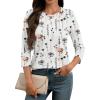 imageATHMILE 34 Length Sleeve Womens Tunic Tops Round Neck Casual Basic Pleated Shirts Loose Fit 2025White Floral
