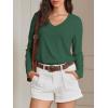 imageATHMILE Womens 2025 Fall Long Sleeve Shirts Basic Apparel Shirts Trendy V Neck Tshirt for Women Curved Hem TopsDark Green
