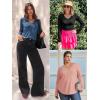 imageATHMILE Womens 2025 Fall Long Sleeve Shirts Basic Apparel Shirts Trendy V Neck Tshirt for Women Curved Hem TopsHot Pink