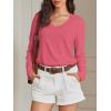 imageATHMILE Womens 2025 Fall Long Sleeve Shirts Basic Apparel Shirts Trendy V Neck Tshirt for Women Curved Hem TopsHot Pink
