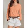 imageATHMILE Womens 2025 Fall Long Sleeve Shirts Basic Apparel Shirts Trendy V Neck Tshirt for Women Curved Hem TopsLight Orange