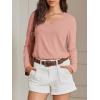 imageATHMILE Womens 2025 Fall Long Sleeve Shirts Basic Apparel Shirts Trendy V Neck Tshirt for Women Curved Hem TopsPink