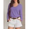 imageATHMILE Womens 2025 Fall Long Sleeve Shirts Basic Apparel Shirts Trendy V Neck Tshirt for Women Curved Hem TopsPurple