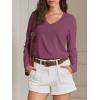 imageATHMILE Womens 2025 Fall Long Sleeve Shirts Basic Apparel Shirts Trendy V Neck Tshirt for Women Curved Hem TopsPurple Red