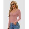 imageATHMILE Womens Long Sleeve Henley T Shirts Button Down Slim Fit Tops Scoop Neck Ribbed Knit Shirts Pink