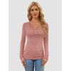 imageATHMILE Womens Long Sleeve Henley T Shirts Button Down Slim Fit Tops Scoop Neck Ribbed Knit Shirts Pink