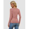 imageATHMILE Womens Long Sleeve Henley T Shirts Button Down Slim Fit Tops Scoop Neck Ribbed Knit Shirts Pink