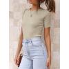 imageATHMILE Womens Ribbed Knit T Shirt Casual Crewneck Tops Short SleeveLong Sleeve Sweaters Slim Fit Basic TeesAlmondshort Sleeve