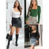 imageATHMILE Womens Square Neck Long Sleeve Bodysuit Ribbed Slim Fitted TopsDark Green