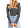 imageATHMILE Womens Square Neck Long Sleeve Bodysuit Ribbed Slim Fitted TopsDark Grey