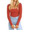imageATHMILE Womens Square Neck Long Sleeve Bodysuit Ribbed Slim Fitted TopsRed