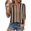 imageATHMILE 34 Length Sleeve Womens Tunic Tops Round Neck Casual Basic Pleated Shirts Loose Fit 2025Khaki Stripe