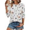 imageATHMILE 34 Length Sleeve Womens Tunic Tops Round Neck Casual Basic Pleated Shirts Loose Fit 2025White Floral